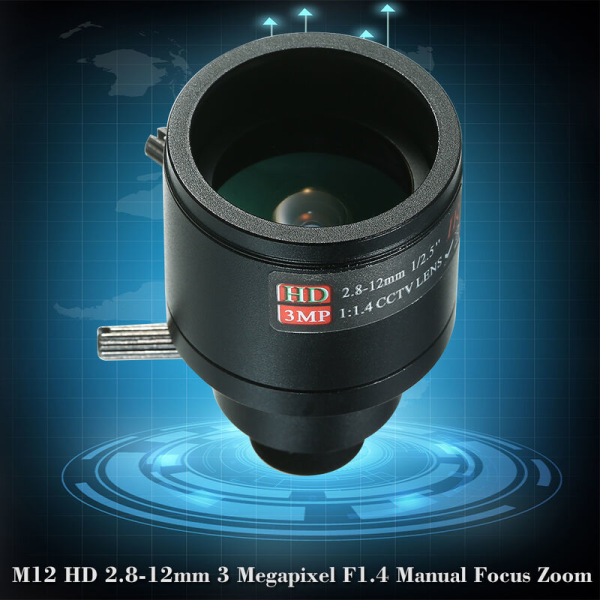 M12 HD 2.8-12mm 3 Megapixel F1.4 Manuel Fokus Zoom CCTV Varifocal MTV IR Fixed Iris Linse til CCTV Sikkerhedskamera (Uden IR Filter), Model: Sort