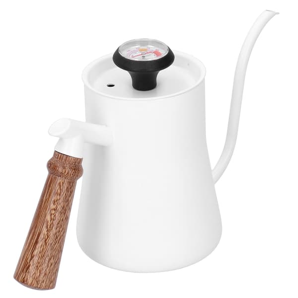Kaffekanne 650 ml rustfritt stål lang smal tut kaffetrakter med termometer Hvit