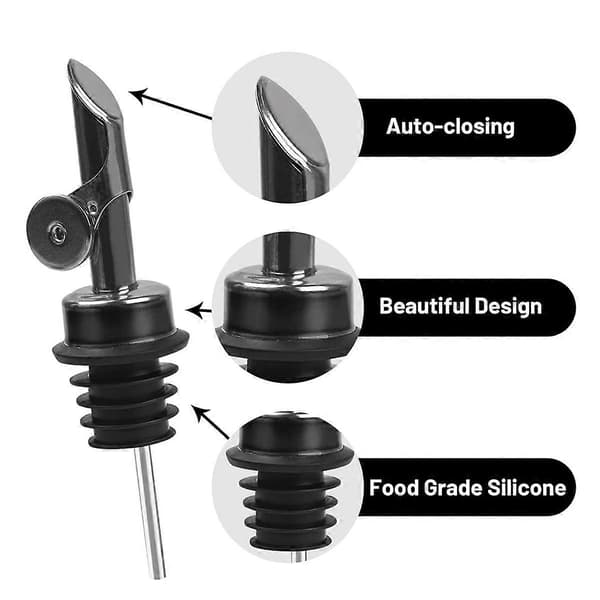 Pullon kaatonokka, hygieeninen nopea pullon kaadin adaptereilla suurille pullonkauloille, A Silver  Black