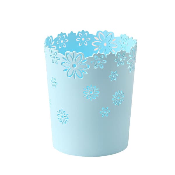 【NX】Plastic Waste Basket Hollow Flower Trash Can Round Lidless Garbage Bin Container Pink Container-mxbc blue