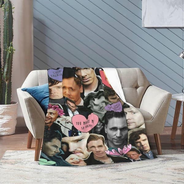 Fleece tæppe til sofalejr, superblødt let og hyggeligt luksus flanneltæppe, Benedict Ben Cumberbatch fluffy plyssofatæppe til 80x60in 200x150cm