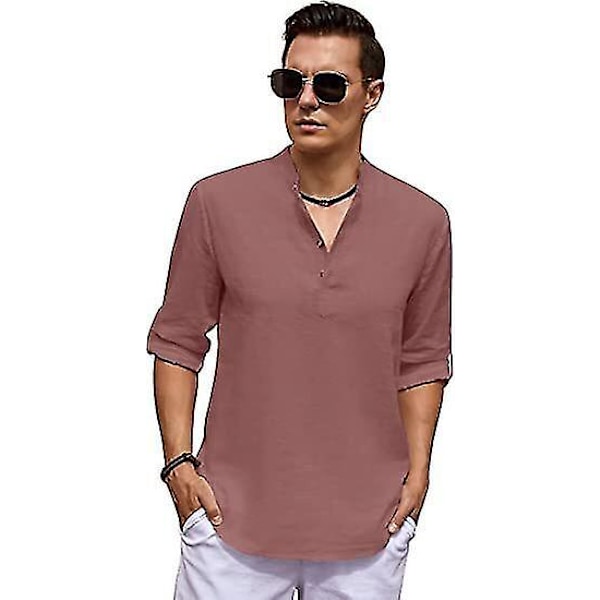 Miehet Casual Linen Henley Beach Paita Punainen