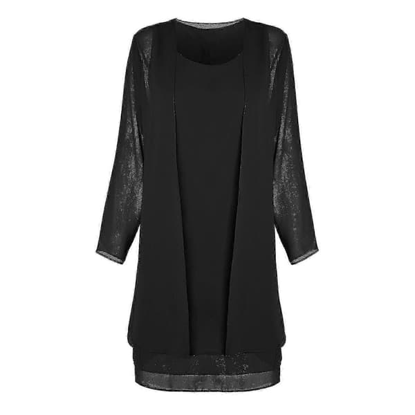 Chiffonkjolekåbe Passer til fest - Plus Size Afslappet Pasform Outfit Sæt XL Black