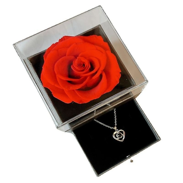 Eternal Rose presentask, smyckeskrin med äkta blommor, romantisk presentask för henne på årsdagen Alla hjärtans dag födelsedag Red