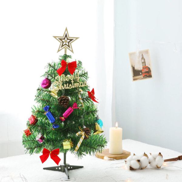 Juletræ flok med blandede dekorationer og flerfarvede lys | Fiber Optic Evergreen 50CM, model: Multicolor