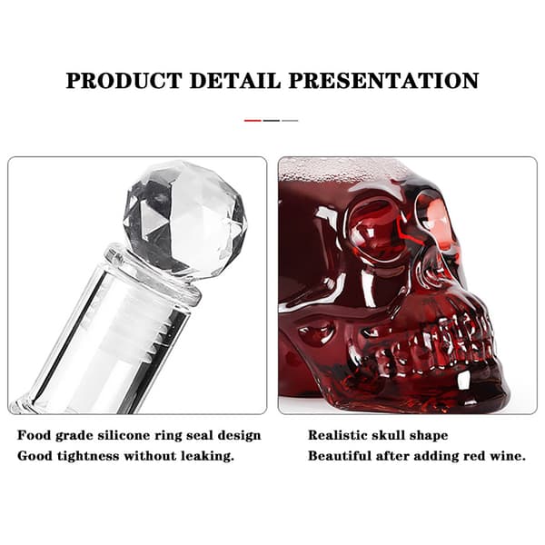 Skeletthoved Karaffel 1000ml Glaskaraffel Whisky Karaffel med prop