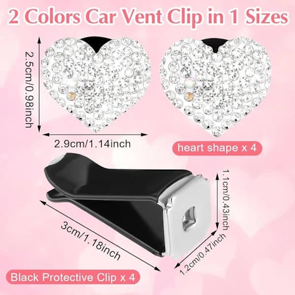 4 stk Bling Hjerte Bil Luftventil Klips Charms Klimaanlegg Utløpsklips Krystall Rhinestone Interiør Dekorative Tilbehør