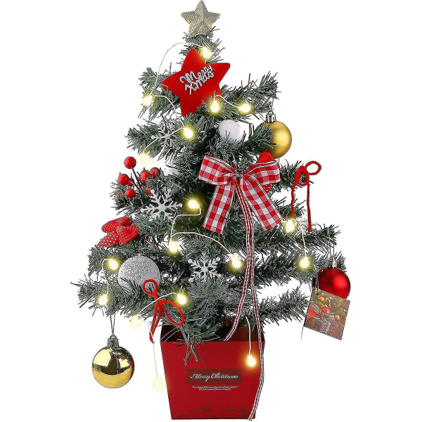 Konstgjord julgran med LED-ljus 45 cm Mini julgransbord Julgran Liten julgran med fot och prydnader Juldekoration