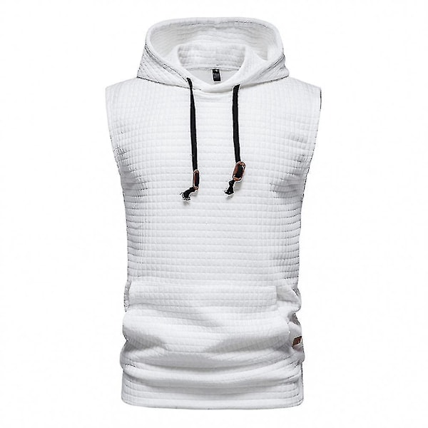 Sleeveless White Gym Hoodie for Men Fitness Sports Vest