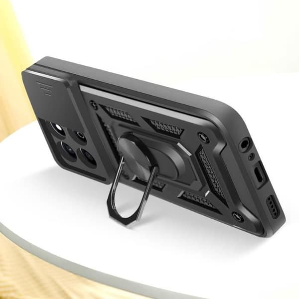 Coque Honor 200 Smart - Mayaxess - Støtsikker - Glidende kameradeksel - Magnetisk støtte Svart
