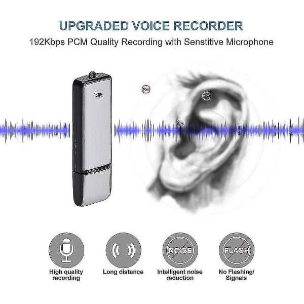 Usb Spy Digital Voice Recorder, 160 timers kapacitet til møder - 16gb