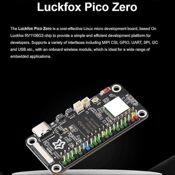 Luckfox Pico Zero Linux Micro-WiFi6-utviklingskort basert på RV1106G3-chip 1 TOPS datakraft 8 GB EMMC med 8Ω 2 W høyttaler Black