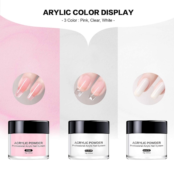 Akryl Nagelpulver Set Akryl Pulver och vätska Set med nagelborste Naglar Art Dekoration Extension Manikyr Verktyg