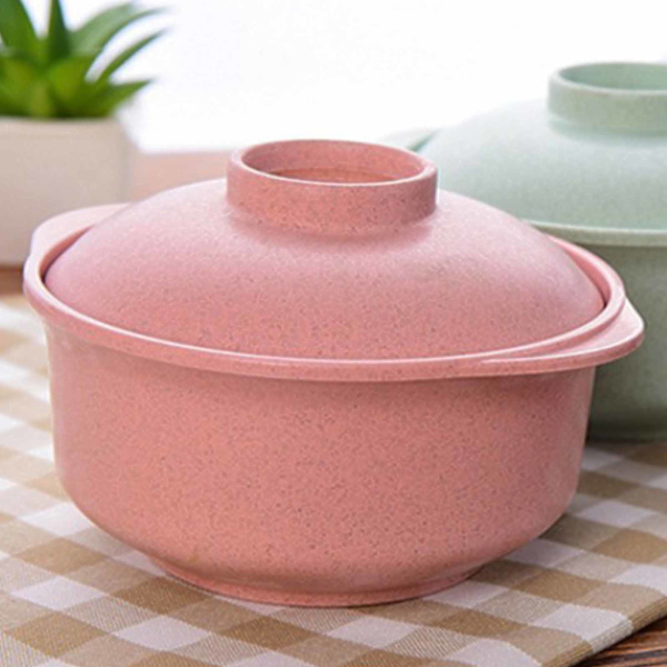 Instant Nuddelskål Nordisk Stil Studerende Multifunktionsmadbeholder med Låg Rosa