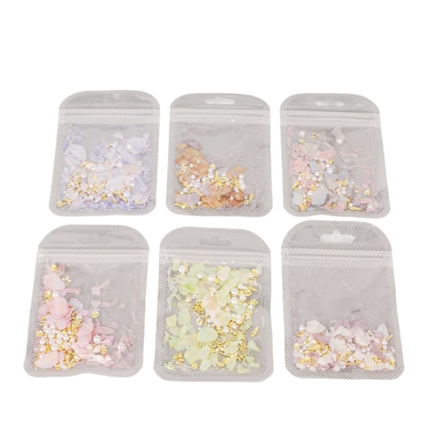 6 st Nail Art dekorationsset Färgglada glitter snäckskalsfragment Nail Art dekorationssats för manikyr