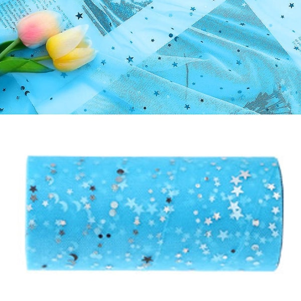 Glitrende tylbåndsrulle glittertylspole, 6 tommer gange 25 meter lake blue