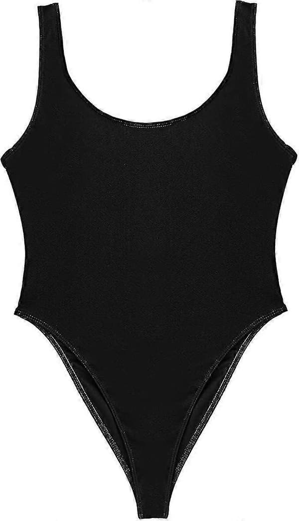 Retro 80'er / 90'er stil højtskåret badedragt med lav ryg til kvinder Black S