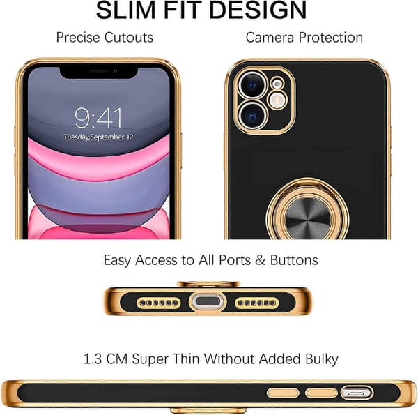 iPhone 11 Deksel med 360 Ringholder, Slankt Støtsikkert Stativfunksjon Støtte Magnetisk Bilholder Telefondeksel for iPhone 11 6.1