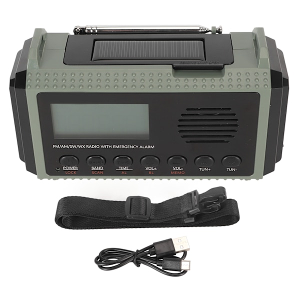 Nödradio FM AM SW WX 10000mAh Solar Laddning Bärbar LCD Digital Display Handvev Radio för utomhusbruk