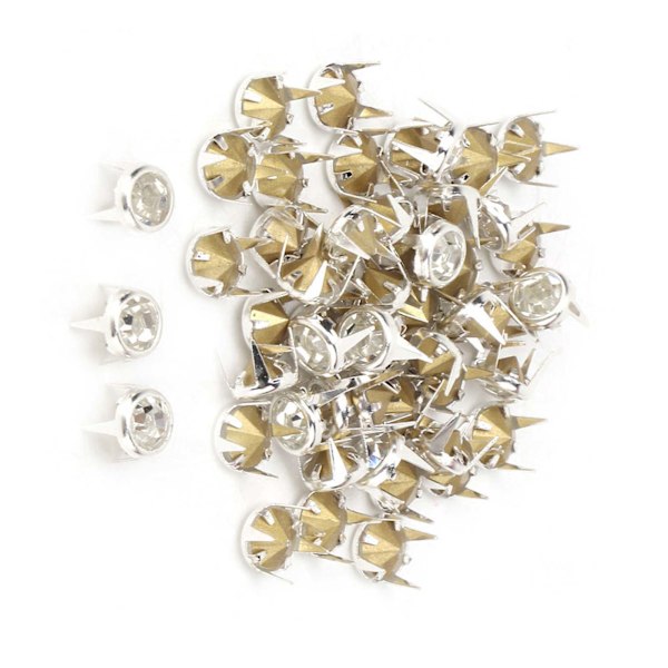 50 kpl 7 mm DIY Hopeakäpäläinen Pyöreä A-Luokan Kristalli Strass Hanttöille ja Koristeluun (Valkoinen)