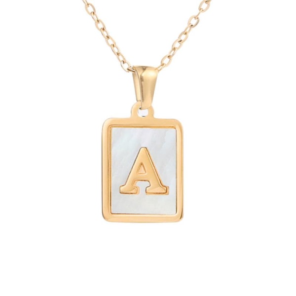 Fyrkantigt alfabet halsband kvinnliga guld inläggningar skal hänge halsband A