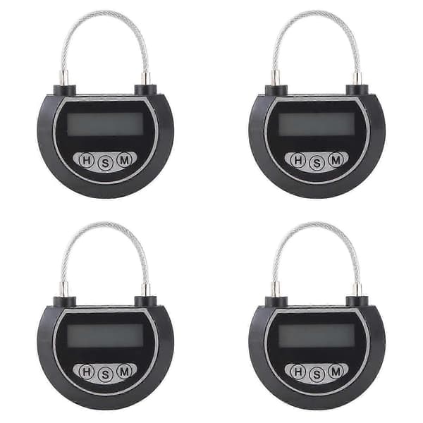 Elektroniskt tidslås 4-pack, programmerbart timerlås med skärm, ABS+metall, max 999 timmar, för behållare, soptunna, leksaker