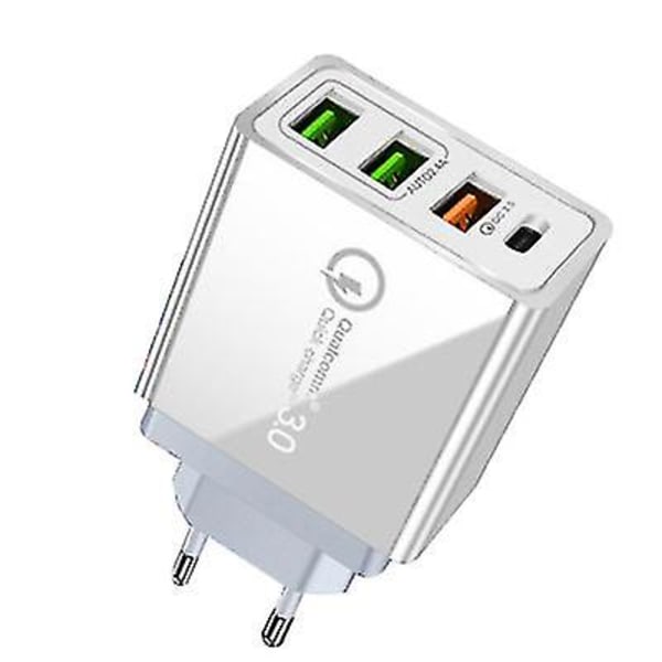 4 USB-reiselader Qc3.0 Hurtigladelader Usa /eu Pluggadapter Adapter White EU Plug