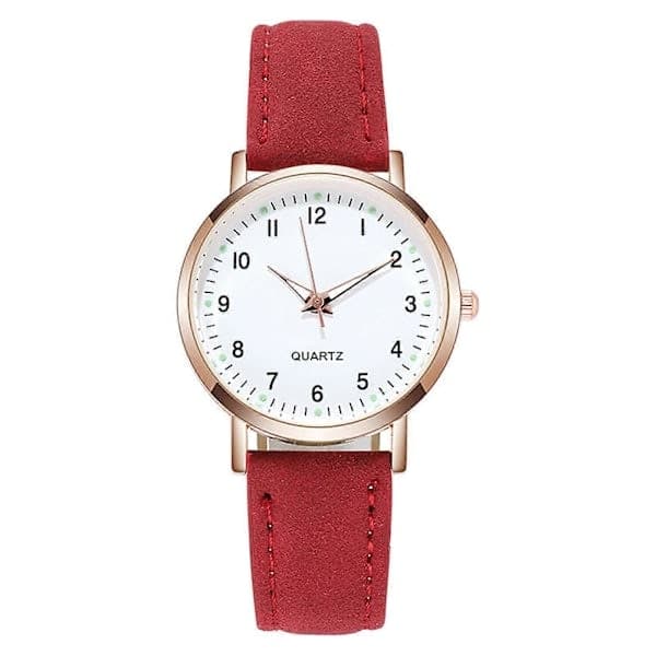 Dame Quartz Analog Armbåndsur Rød, Mode Læderrem Dameur Klassisk Casual Stil Netværk Network