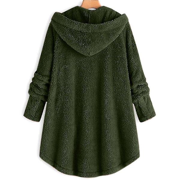 Hupullinen Teddykarhutakki - Vihreä, Naisten Pluskoko 2XL