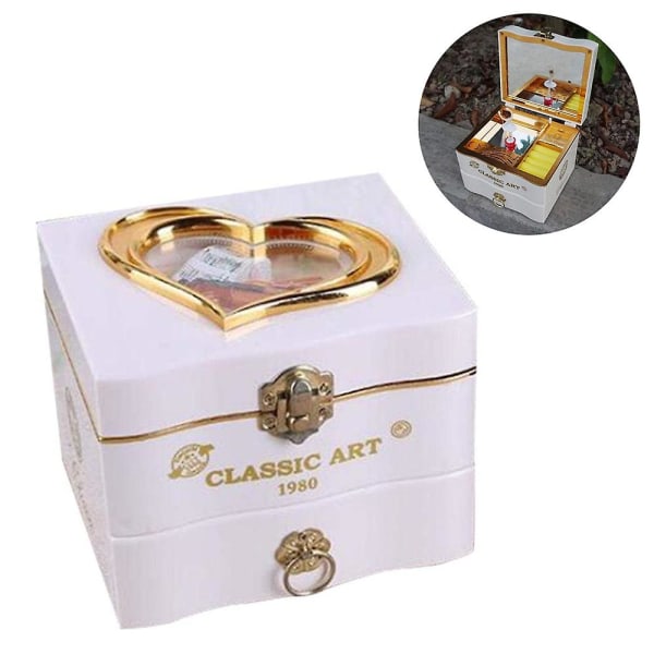 Musikalisk smyckeskrin, roterande vintage case, present med ballerinadansare och utdragbar låda för att förvara smycken för flickor på alla hjärtans dag