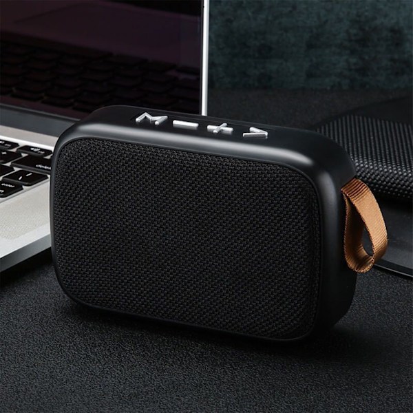 Mini Bluetooth-högtalare Stereo Subwoofer Support Minneskort Bärbar trådlös högtalare med handrem Svart