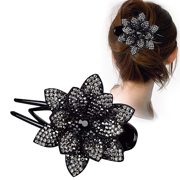 Rhinestone Flower Hårklämmor Elegant böjd hårklämma för kvinnor tjejer