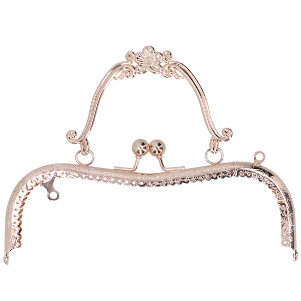 Metall Plånboksram Kisslås Retro Präglat Handtag Hårdvarutillbehör 20.5cm Guld B01-029—00549