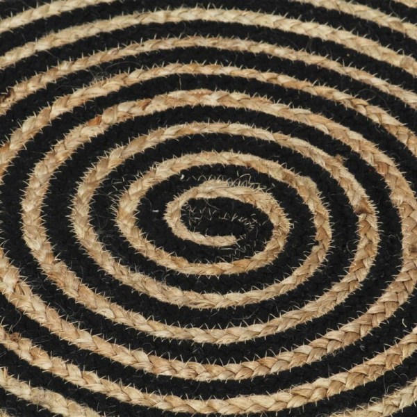 Jute handgjord matta med spiraldesign Svart 120 cm