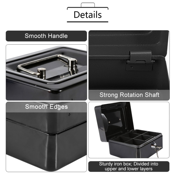 1 kpl Mini kannettava rautapieni lukittava käteinen kolikkokassa turvallinen säilytyslaatikko kotitalous (musta)