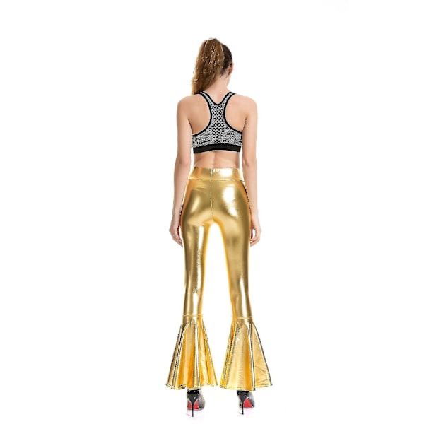 Flared Metallic Mermaid Wide Leg Hippie Pants för kvinnor Guld