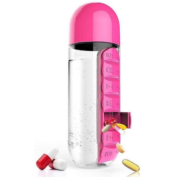 600 ml Vedenpullo ja Pillitoteutus 2-in-1 Kannettava 7 Päivän Suunnittelija Laatikko Matkalla Käytettävä Lääkekaappi Säiliö