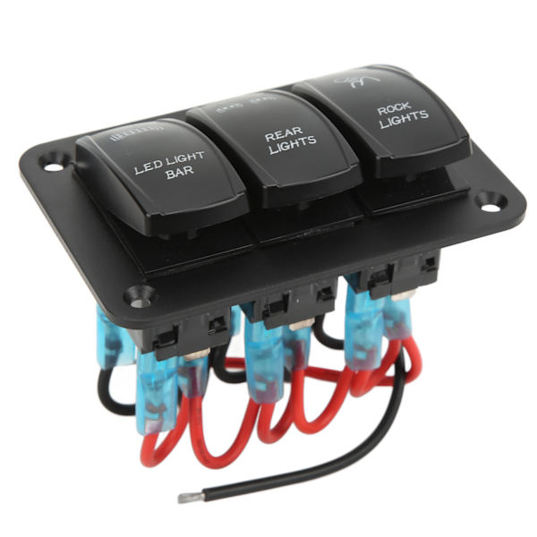 5Pin 3 Gangs vippebryder Panel Led Lysbjælke Switch Blå Baggrundsbelysning DC12‑24V til Marine Båd Bil ATV UTV