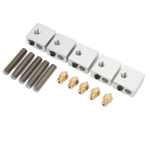 15 stk 3D-printer Hotend Kit Rustfrit stålrør Messingdyse Varmeblok 3D-printer Hotend dele til Makerbot