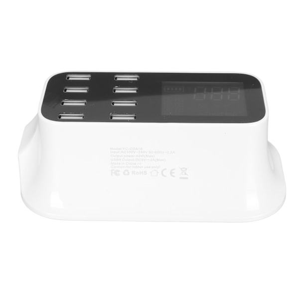 8-ports USB-oplader Hurtig opladningsport USB-oplader med LED-skærm til flere enheder Smartphones Tablets 100‑240V AU-stik