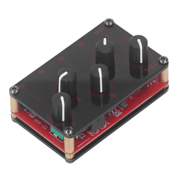 Mini Stereo Mixer 4 Indgange 1 Udgange 4 Kanaler Bærbar Stereo Linjemixer Kompakt Lydmixer til Studie Scene Små Klubber Bar 100 til 240V Rød EU Stik