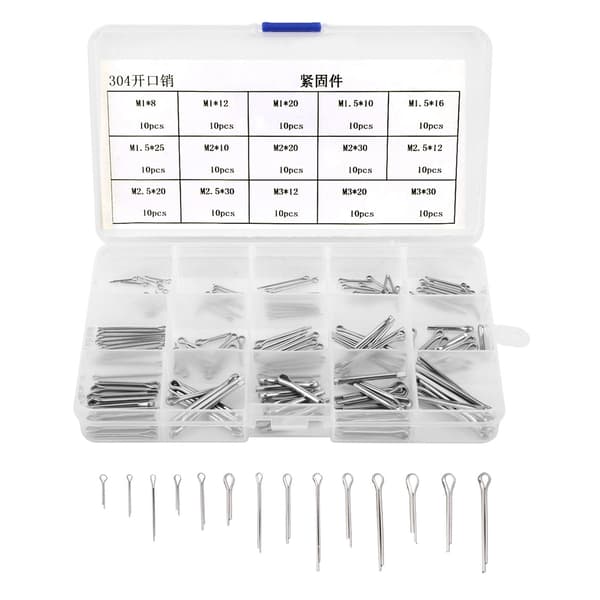 【NX】150 stk. 15 slags 304 rustfrit stål splitstifter Kit M1 M3