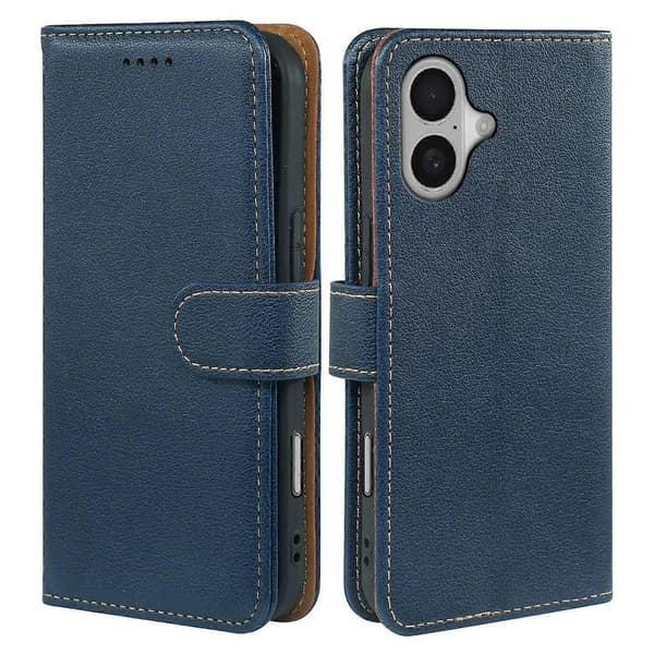 【NX】Compatible with iPhone 17 Case, RFID Blocking Wallet, Lychee Textured Leather Case, Magnetic Buckle, Blue Blue Blue