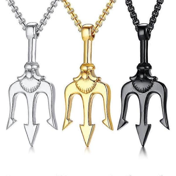 【NX】Poseidon Trident Anheng Rustfritt Stål Antikk Hellas Amulett Halskjede Kompatibel med Menn 3 stk