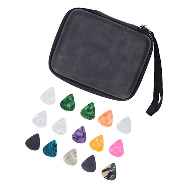 Guitar Pick Bag Set Celluloid Picks Förvaringsväska Hållare Fodral PU Läder för instrumenttillbehör Svart