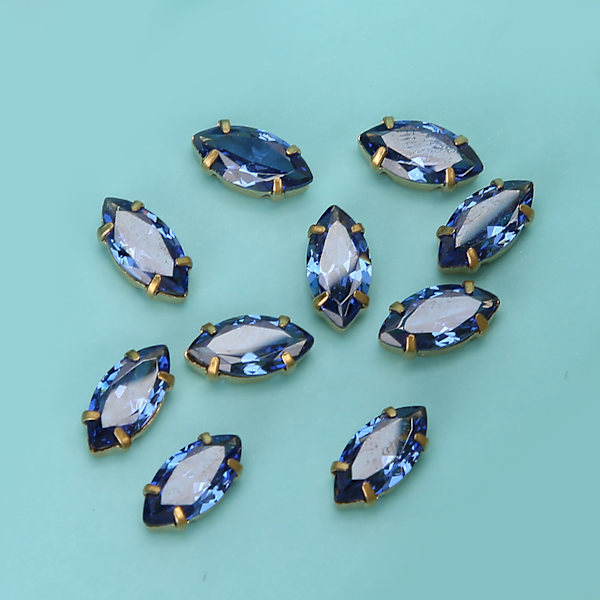 20st Sömnad Zirkon Strass Golden Claw DIY Klänning Kläder Tillbehör 5x10mm Kungsblå
