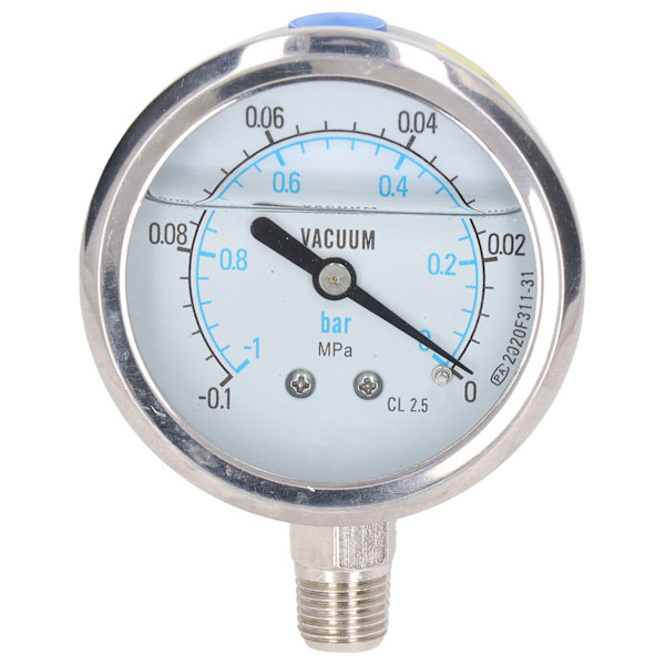 Vakuumtryk Måler Testmåler 1/4in NPT Dobbelt Skala Rustfrit Stål til Vand Olie ‑0,1‑0Mpa