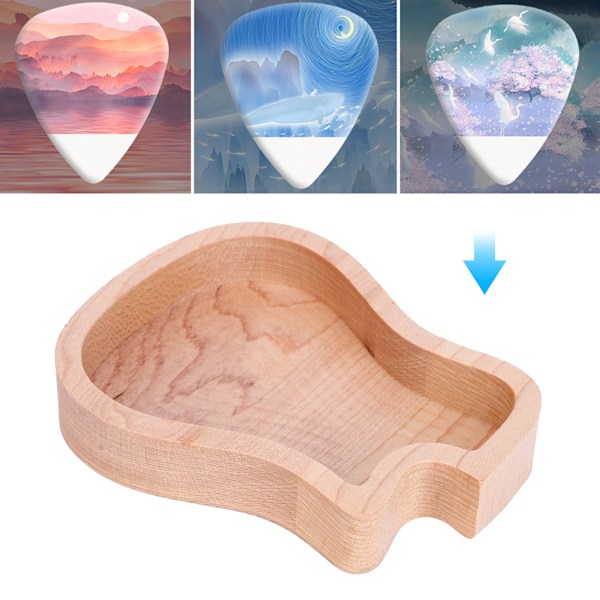 Guitar Pick Box Lönn Trä Förvaringsväska Delikat Gitarr Musikinstrument Tillbehör