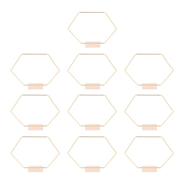 10 Set Skrivbords Blomsterbåge Hexagonal Metall DIY Bordskransring med Träbas för Bröllop Vardagsrum Guld