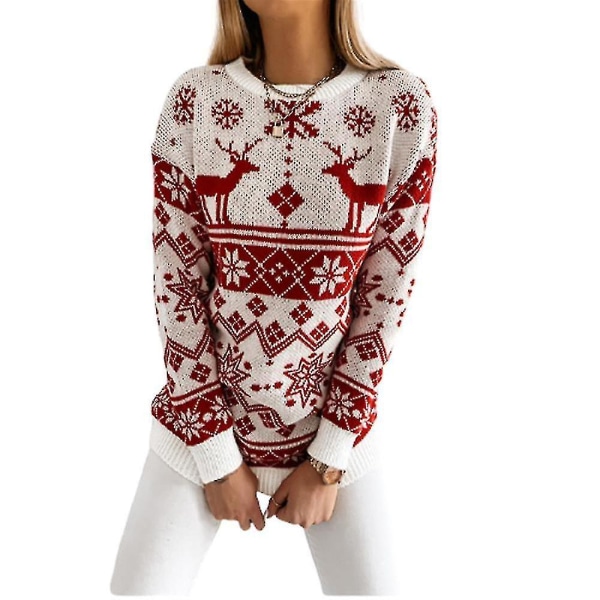 Ny jultröja för kvinnor Xmas Elk Knit Pullover Pusero C Red S